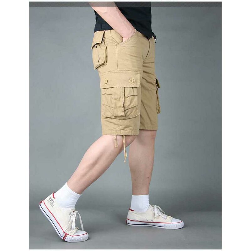 New Fashion Cotton Cargo Shorts Men Streetwear Pocket Boardshorts Casual Loose Baggy Clothing