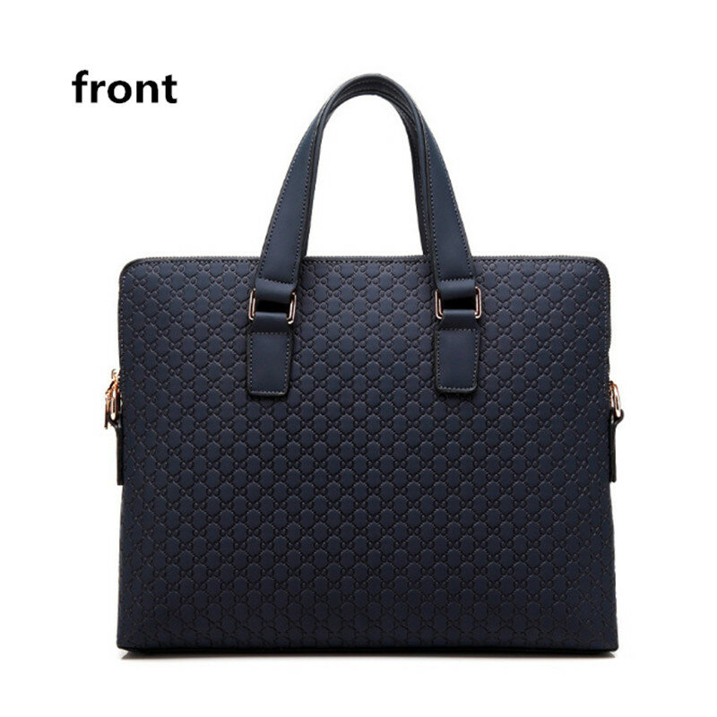 男性と女性のための本革のビジネスブリーフケース,斜めの肩,青または黒,14インチのラップトップバッグ