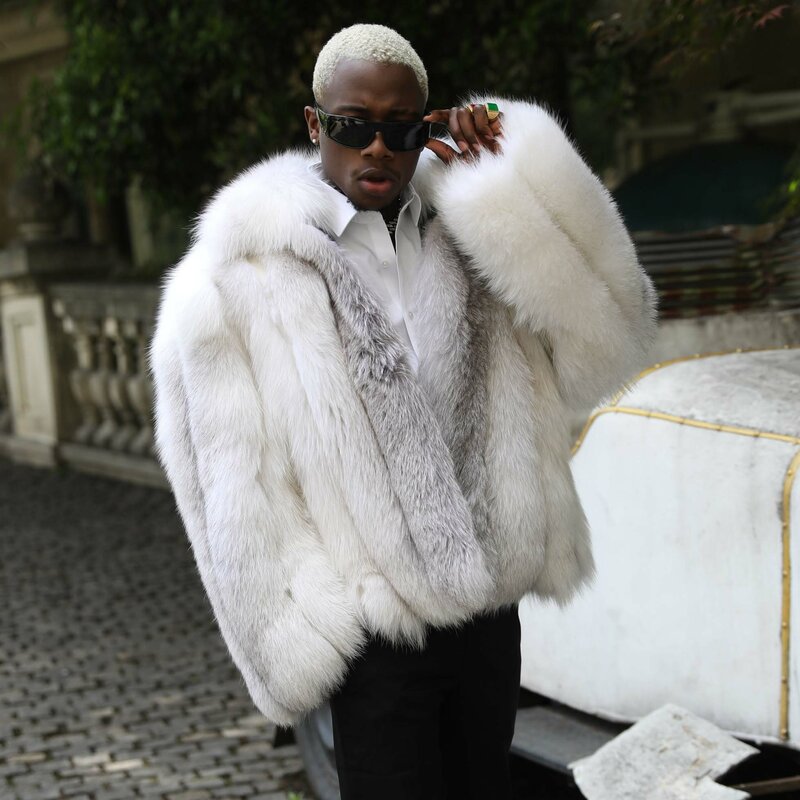 Men Crossfox Fur Jacket Waist Length Special Color Fashion Genuine Fur Coat