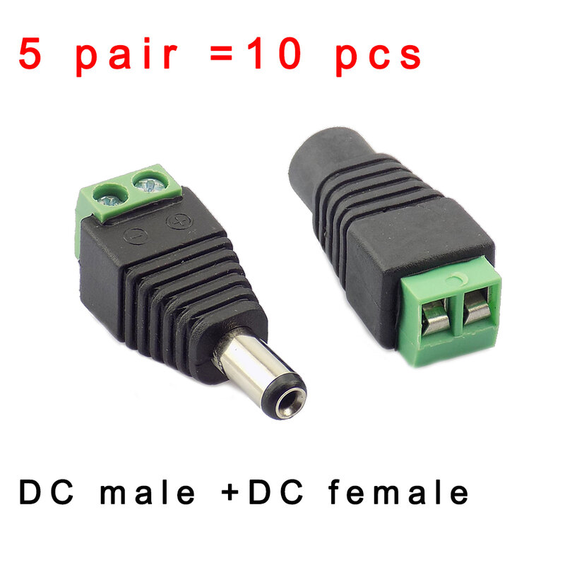 Coaxial Cat5 para Bnc DC Power Masculino Jack Plug Connector, Adaptador CCTV, Câmera, Vídeo Balun, AV, BNC, UTP, 5 Par, 10pcs