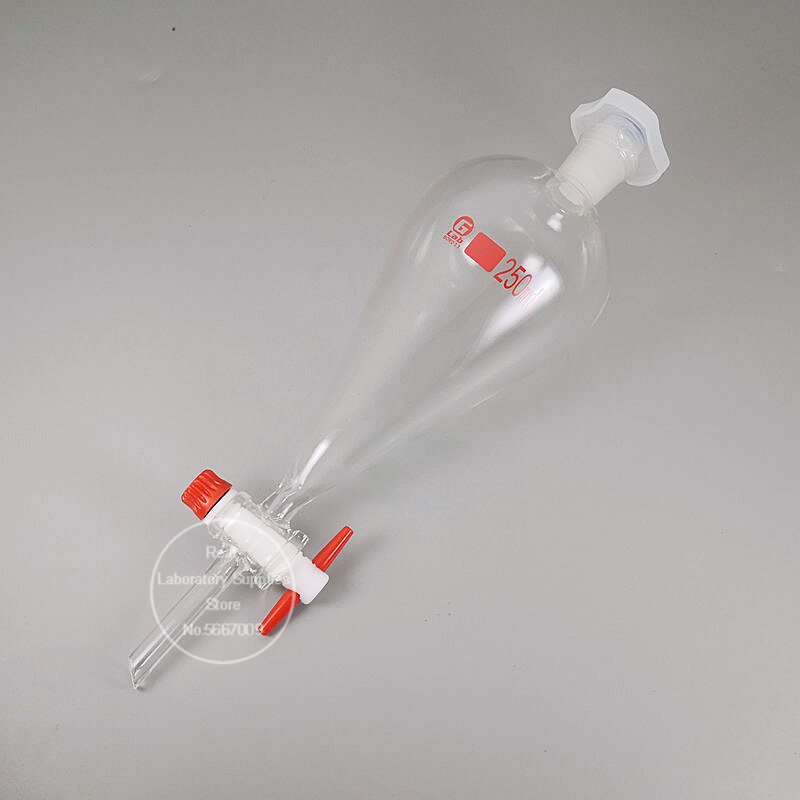 Embudo de separación transparente y grueso en forma de pera, 1 piezas, 30ml a 1000ml, con pistón de vidrio/PTFE, para experimentos de laboratorio