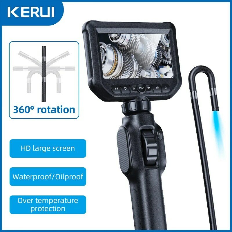 KERUI-Industrial endoscópio câmera, 2MP, 4.3-Polegada IPS tela, rotação de 360 graus, câmera de inspeção, endoscópio para carros Pipe
