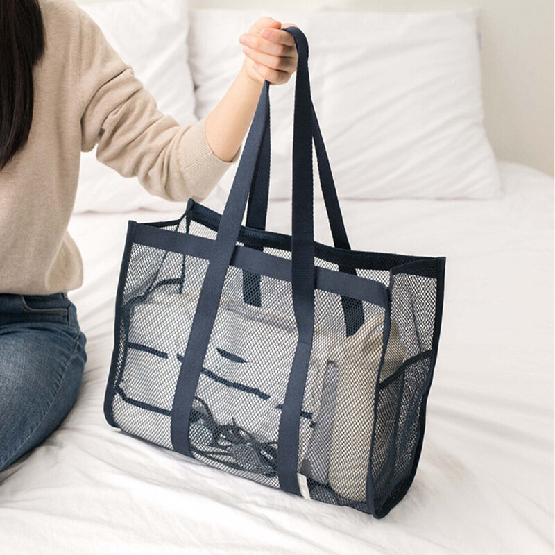 New Women Shoulder Bag Reusable Shopping Bags Casual Tote Female Handbag Large Capacity Transparent Mesh Shopper Storage Bag