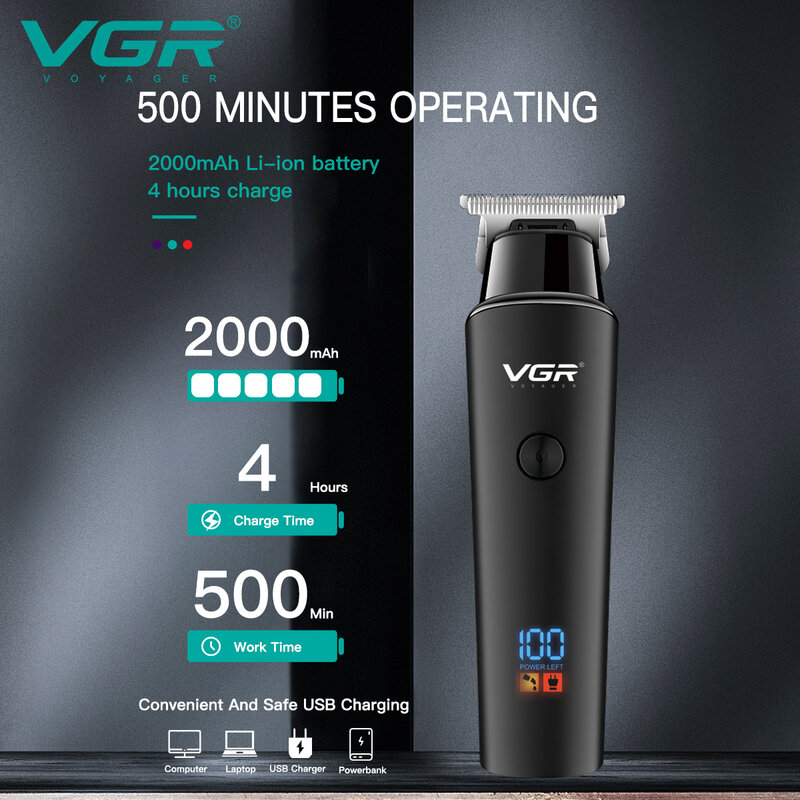 Profesjonalne elektryczne trymery do włosów VGR Akumulatorowe maszynki do strzyżenia włosów z wyświetlaczem LED V 937