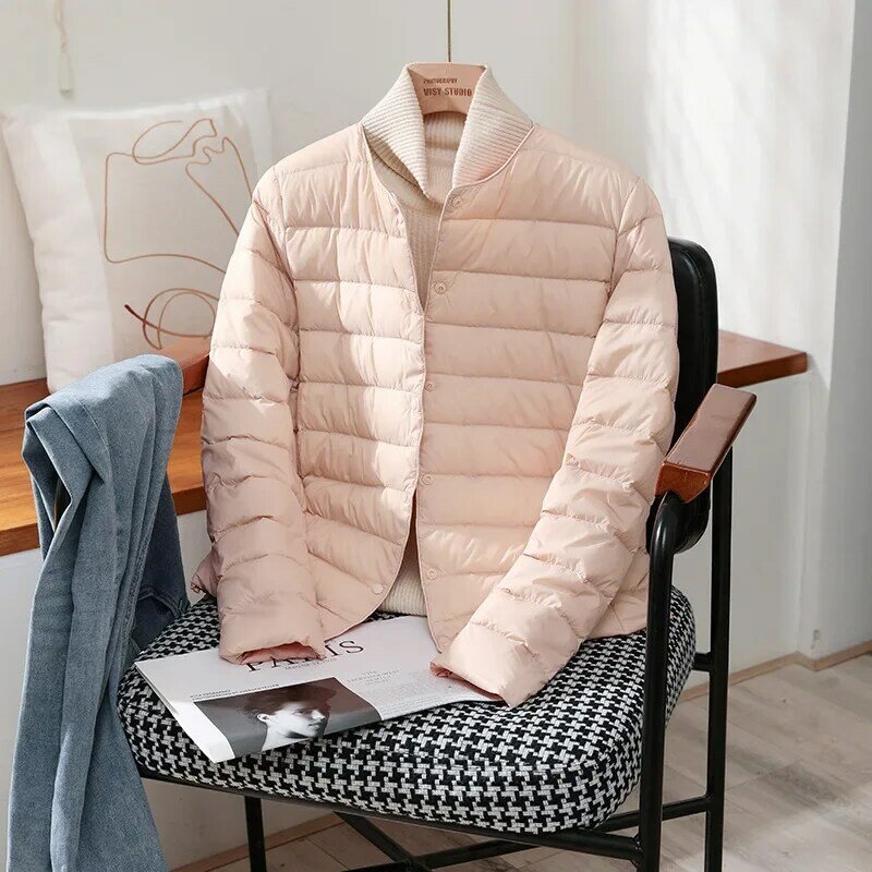 여성용 화이트 덕 다운 라이너 퍼퍼 재킷, 따뜻한 한국 오피스 레이디 다운 코트, 2023 가을 겨울, 신상