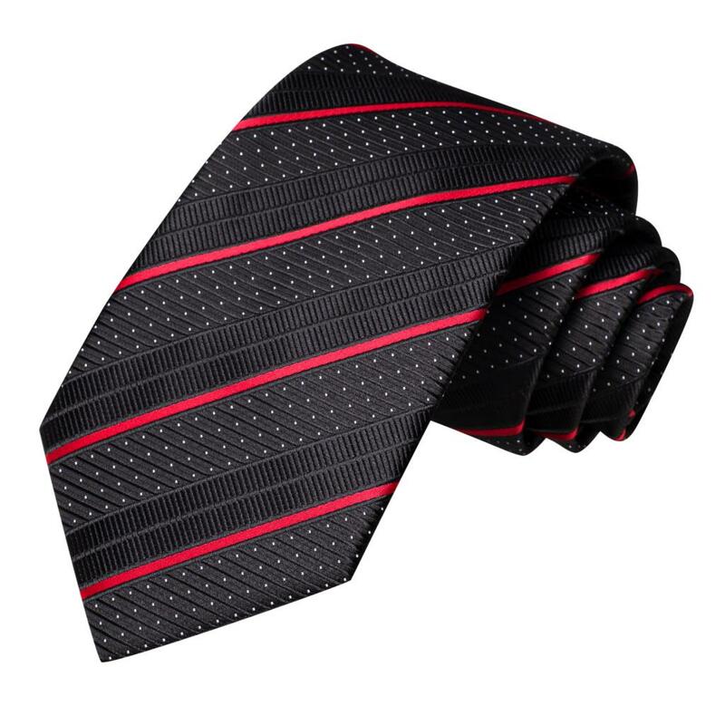 Черный, красный, полосатый Шелковый Свадебный галстук для мужчин, ручная работа, запонки, подарок, мужской галстук, модные деловые вечерние, Прямая поставка, Hi-Tie Designer