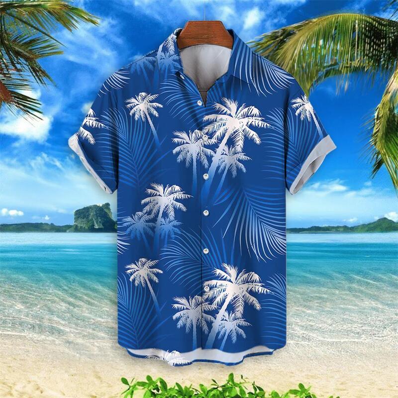 Camisa hawaiana de árbol de Coco para hombre, ropa de fiesta, Top, camisas informales, camisa de manga corta, moda de verano, 2024