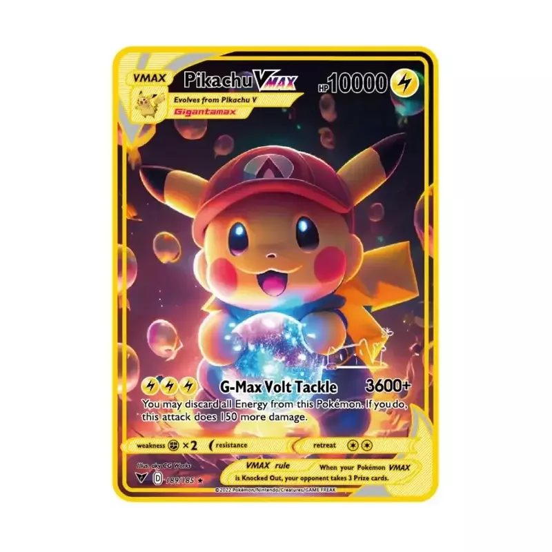 Arceus-Tarjetas de metal de Pokémon vmax de 10000 puntos, pikachu, charizard, edición limitada dorada, regalo para niños, tarjetas de colección de juegos