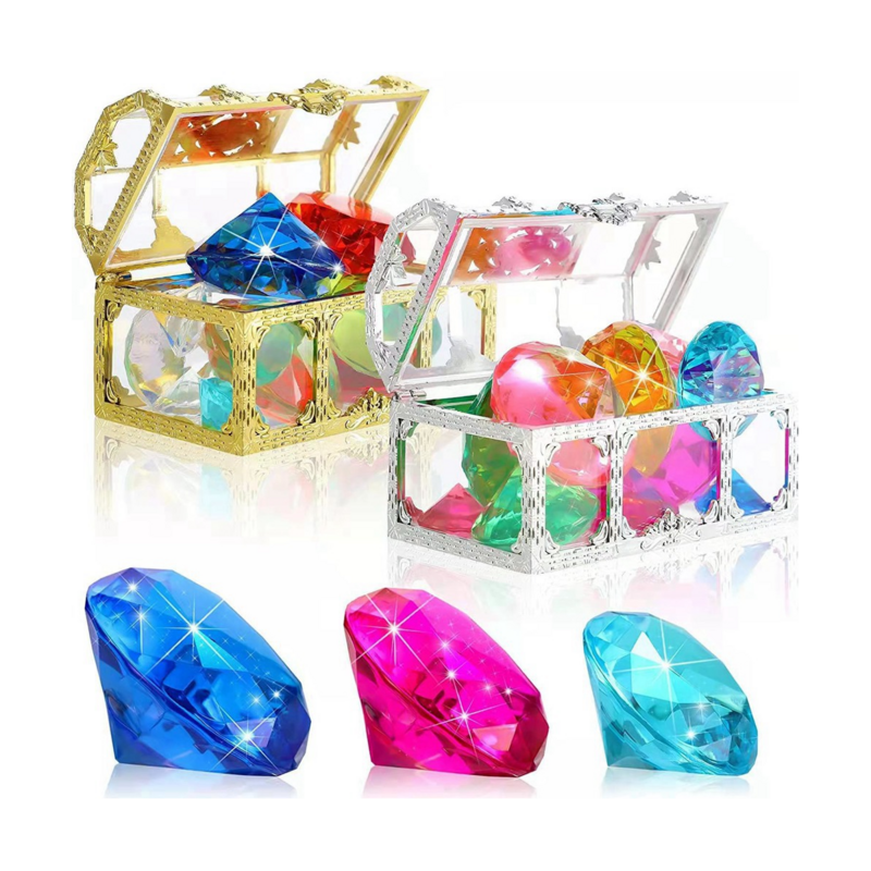 Игрушки для бассейна с драгоценным камнем для дайвинга, цветные летние игрушки для плавания с драгоценным камнем, сокровище, пиратские коробки, набор игрушек для подводного плавания, 24 шт.