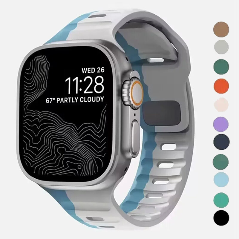 Pulseira de Silicone Suave para Apple Watch, Ultra 2, 49mm, 44mm, 45mm, 42mm, 41mm, 42mm, pulseira esportiva, iWatch Series 5, 6, 7, 8, 9
