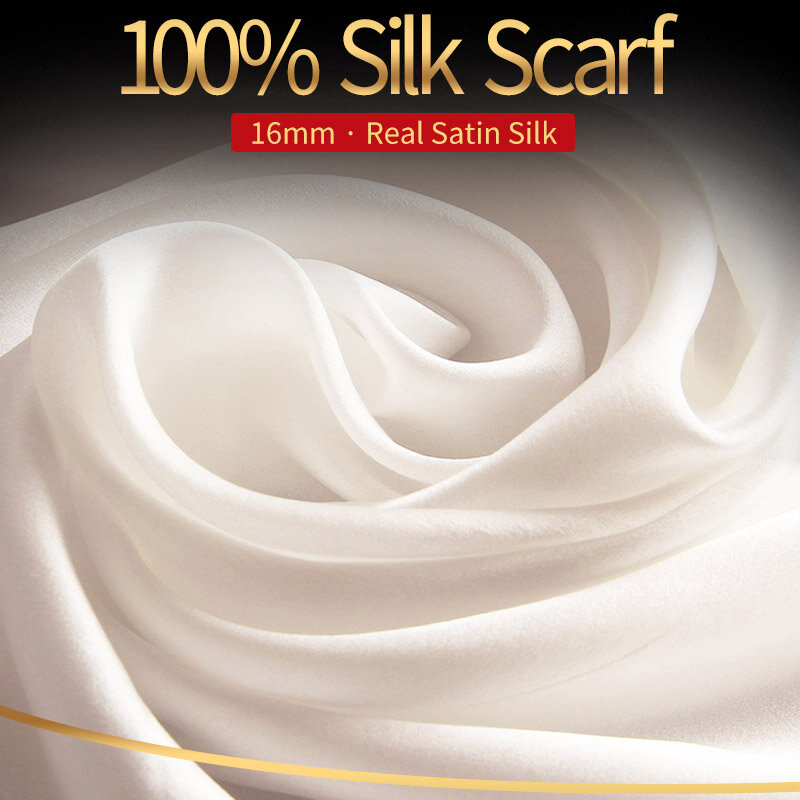 Pure Silk Long Scarf Women PInk Shawl 100% Real Silk Headscarf Luxury Foulard Femme Natural Silk Plain Satin Neckscarves