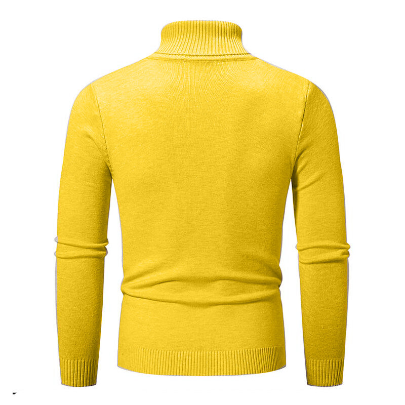남성용 하이넥 바닥 니트 스웨터, 슬림핏 따뜻한 단색 트렌드 스웨터, 가을 및 겨울