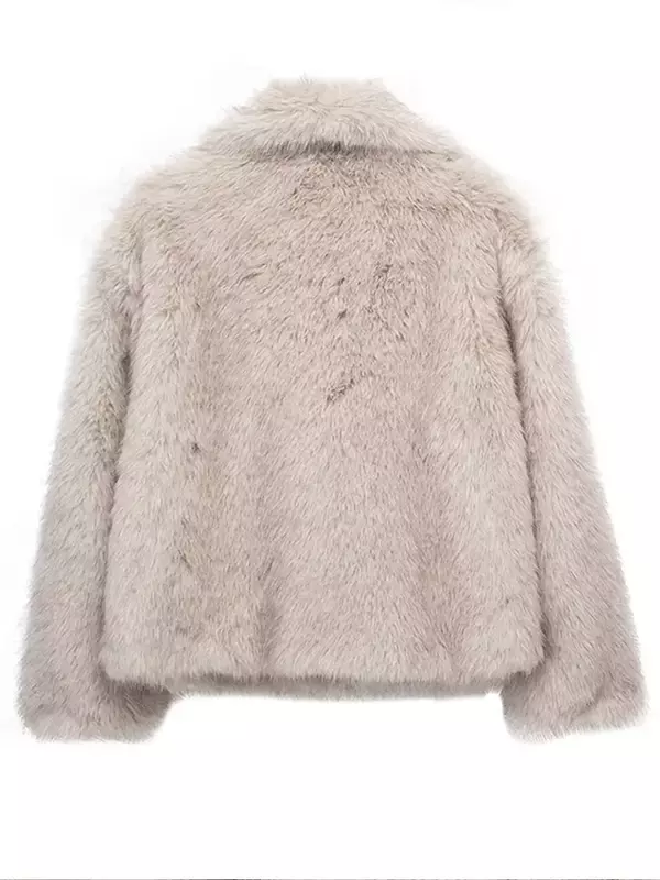 여성용 푹신한 인조 모피 코트, 캐주얼 단색 긴 소매 턴다운 칼라, 따뜻한 코트, 여성 재킷, 겨울 신상 패션