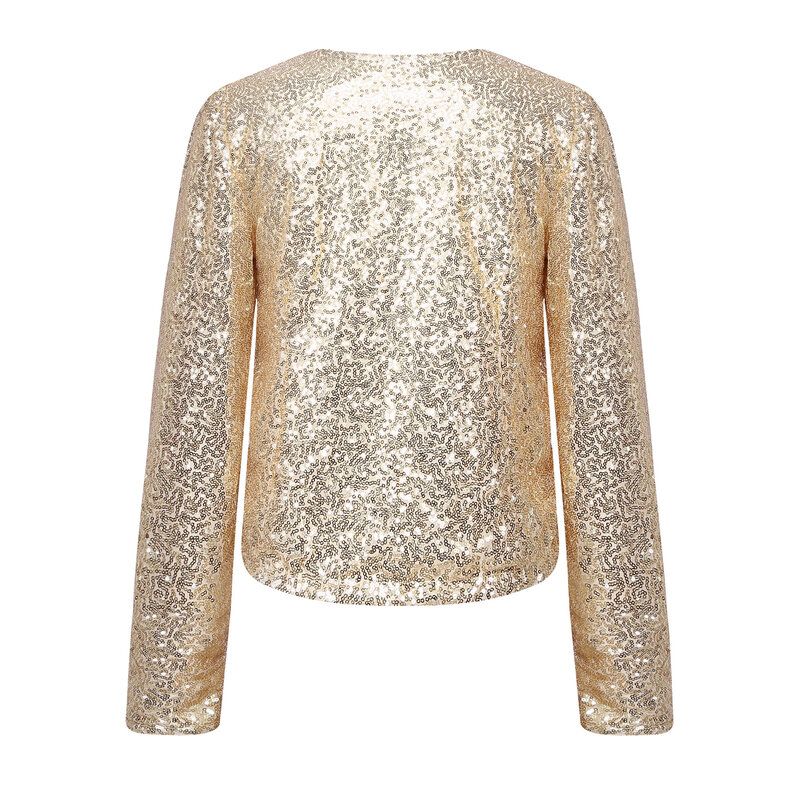 Womens Jacket Sparkling Sequin Party Crop Top Open Front Coat Long Sleeve Metal Tank Tops Outwear for Cocktail Evening Clubwear