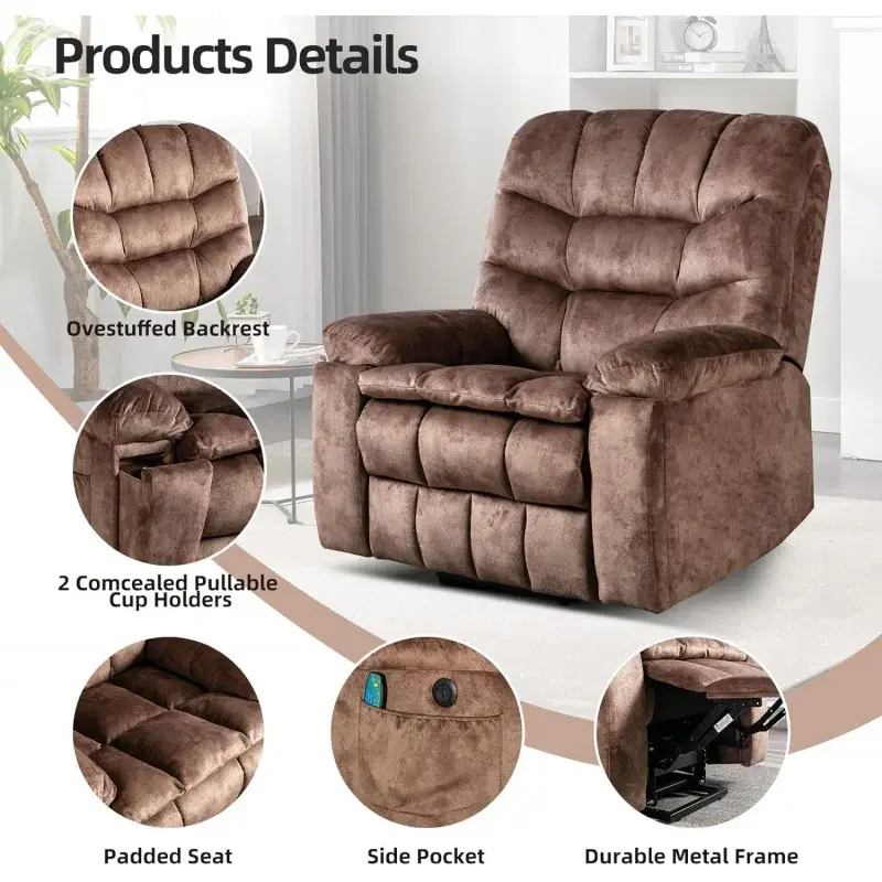 Power Lift Chair with Massage and Heat for Elderly Recliner, Brown2