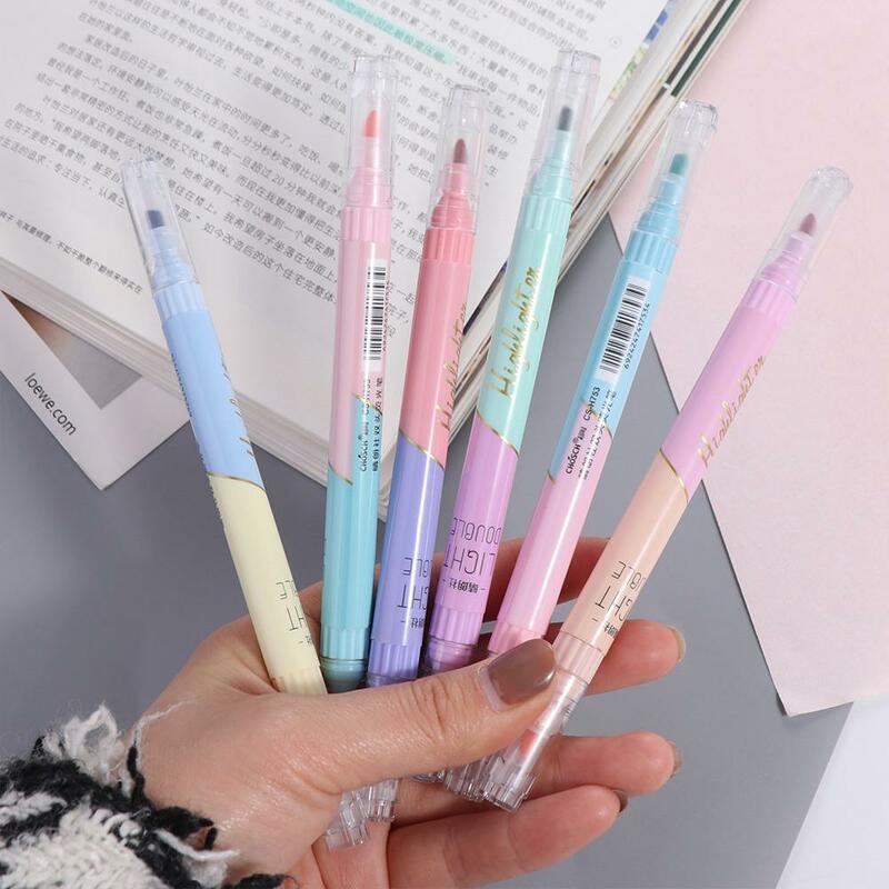 6Pcs/set Graffiti Double-headed Highlighter Pen Cute Candy Colors Fluorescent Pen 12 Colors Kawaii Highlighter Pen Office
