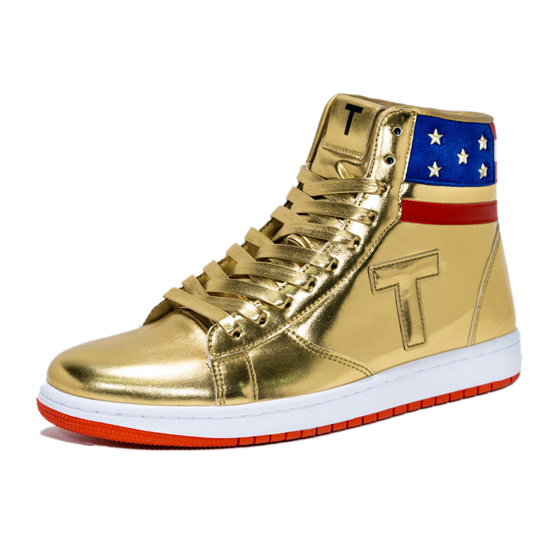 MAGA Trump Sneakers Never Surrender Pro Donald Distressed High Top Gold Sneakers Gym Shoes Men's Casual Boots Road Sneakers