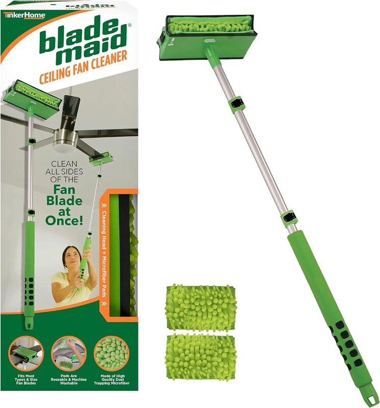 Ceiling Fan Cleaner and Duster with Microfiber Pads, Extends up to 36", Green