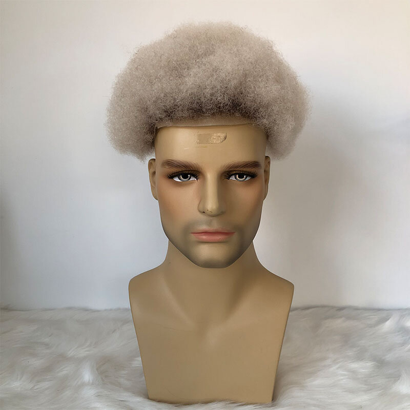 Tupé de cabello humano Afro rizado para hombres, sistema de reemplazo de peluca hecha a mano, cabello Remy brasileño # T60, 4mm, 8x10"