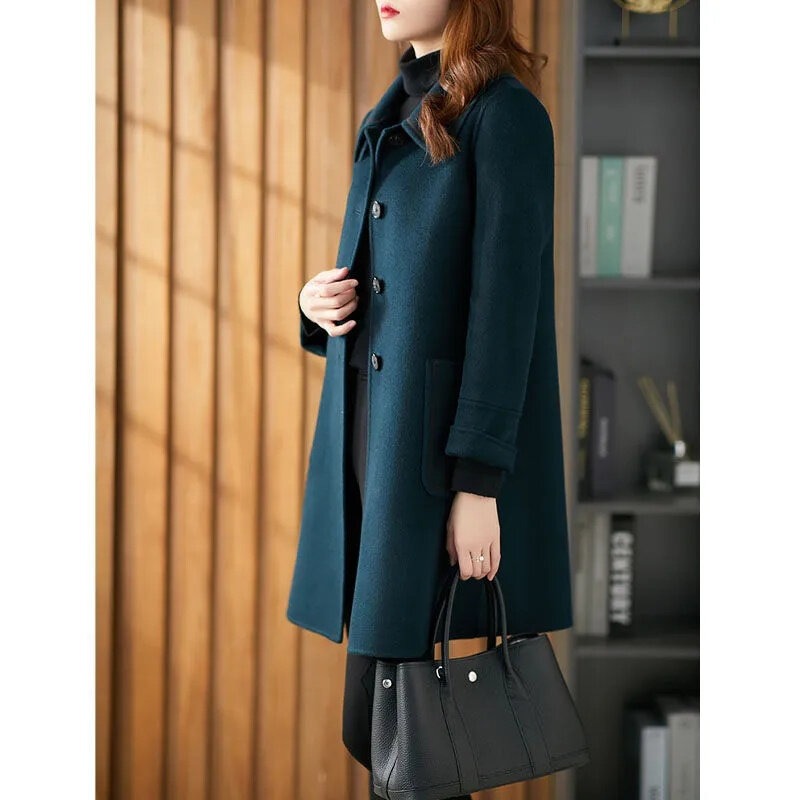 High-end Fashion Age Reducing Woolen JackeWomen's Medium and Long Spring Autumn 2023 New Loose and Thin Long Sleeve Woolen Coat