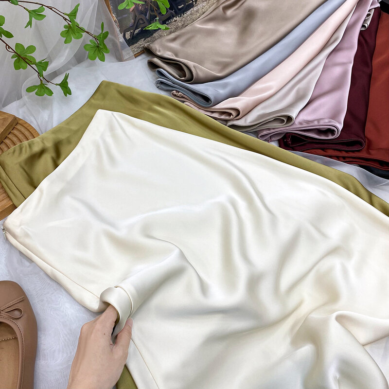 Женская элегантная однотонная атласная длинная юбка, шикарные Облегающие юбки Y2K с высокой талией, женская модная шелковая текстура, Женская облегающая юбка миди