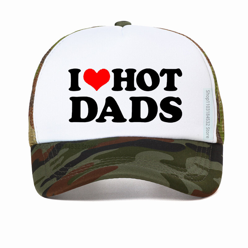 I Love Hot Dads Baseball Cap Funny Red pattern print Dad hat Harajuku high quality Trucker hats Breathable Mesh caps Casquette