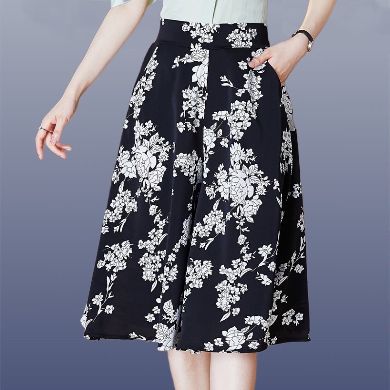 Celana kaki lebar motif mode musim panas wanita saku tambal sulam lurus pinggang tinggi Korea pakaian wanita nyaman Panjang betis