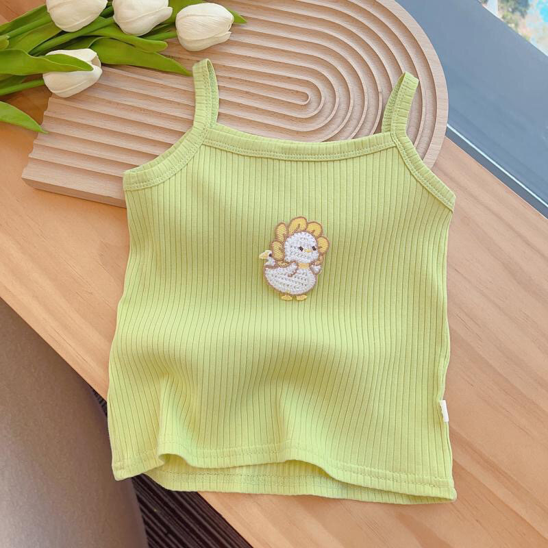 Summer New Baby Sleeveless Tops Children Cute Embroidery Knit Camisole Girl Casual Candy Color Halter Top Kids Cotton Clothes