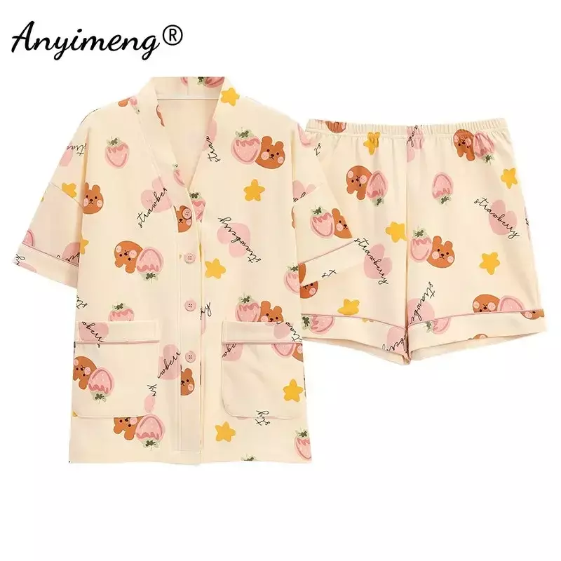 Pijama de algodón de punto para mujer, cárdigan tipo Kimono de talla grande 5XL, ropa de dormir con estampado bonito, ropa de ocio, informal, Pjs