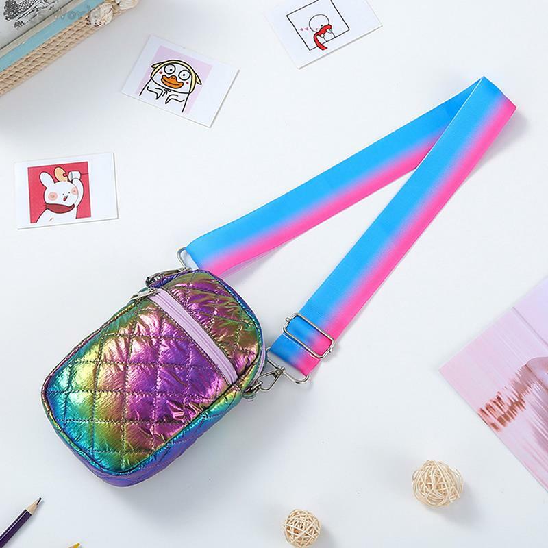 1pc Nette Mädchen Gradienten Brieftasche Frauen Laser Phantasie Mini Geldbörse Regenbogen Farbe Riemen Kinder Teens Sling Umhängetaschen