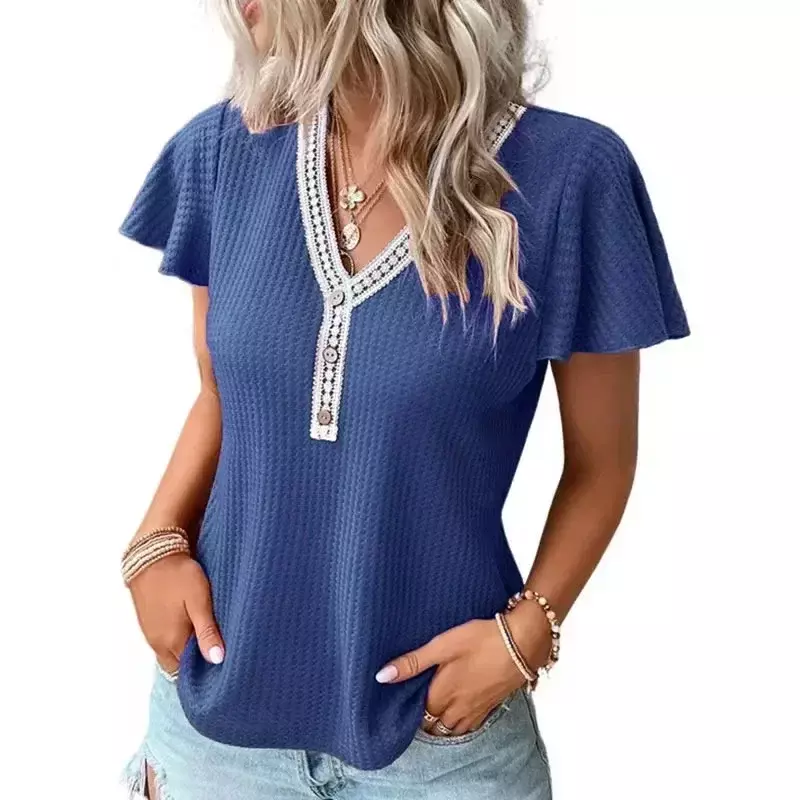 Ropa interior de verano para mujer, Jersey de manga corta con cuello en V, Top a la moda