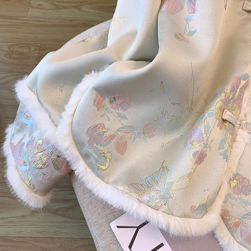 Женское хлопковое пальто Y2K Guofeng, новинка зимы 2024, винтажная куртка Tang с цветочным принтом, роскошная короткая одежда с воротником, верхняя одежда
