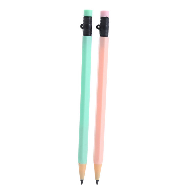 2Pcs Blue Pink Eternal Pencil for Writing Drawing Solid Color Infinity Pencil No Need Sharpen Pen Stationery Supplies Gift