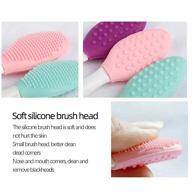 New Facial Silicone Cleaning Brushes Long Handle Nose Brush Blackhead Pore Removal Wash Exfoliating Nose Brush Face Clean Tools