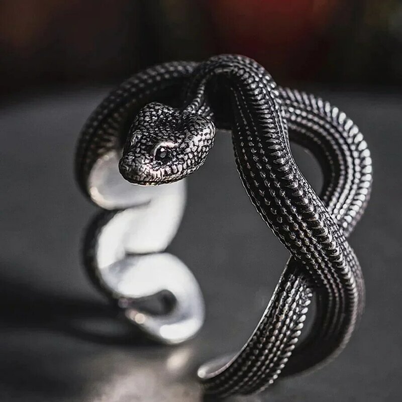 Handmade Retro Zodiac Snake Ring para Homens, S925 Sterling Silver, National Tide Punk, Python Winding, Jóias Acessórios