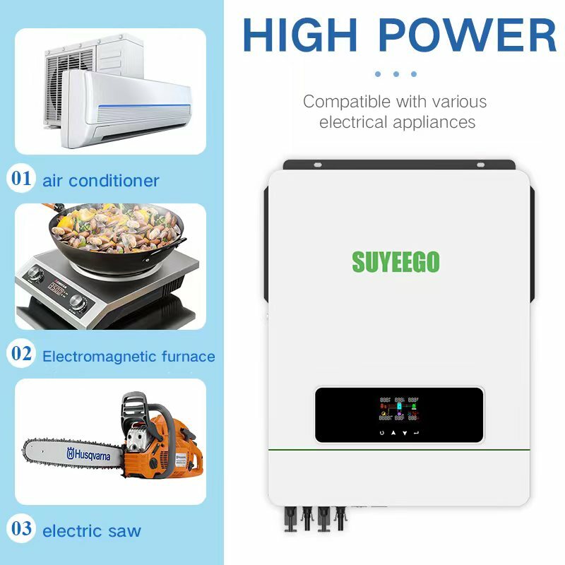 SUYEEGO All in one MPPT Pure Sine Wave Inverter 12V/24V/ 48v TO AC 110V 120v 220V 7KW 8KW 10KW hybrid Solar Inverter