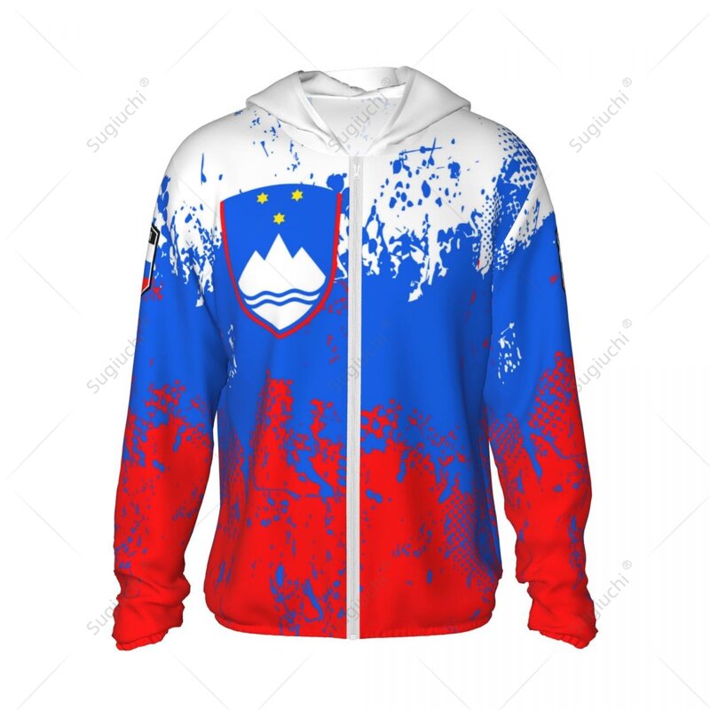 Slovenia Flag Sun Protection Hoodie Sunscreen Clothes Fishing Cycling Running Quick Dry Long Sleeve With Zipper Polyester