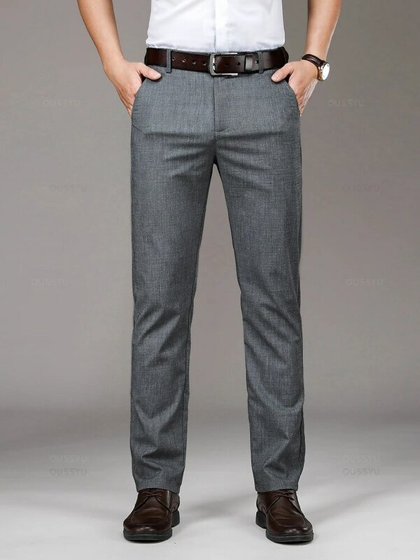 Letnie cienkie, miękkie, lniane spodnie garniturowe z lyocellu, męskie, proste, biznesowe, eleganckie, długie, formalne spodnie męskie Plus Size 40