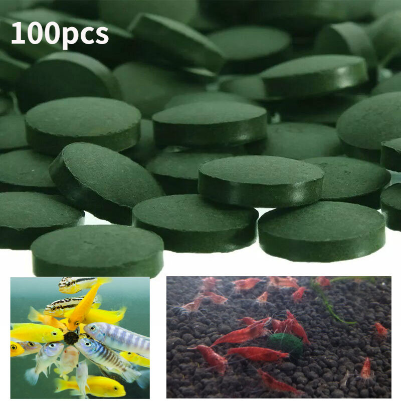 100 قطعة سبيرولينا أقراص إثراء المفضلة أغذية الحيوانات الأليفة الأسماك الكريستال الأحمر الروبيان الأسماك الغذاء حوض السمك الملحقات