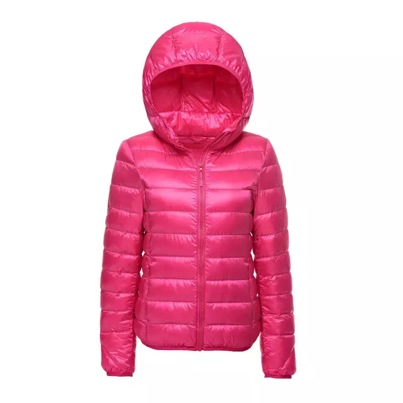 女性用の短いフード付きジャケット,白いダックダウンの新しい2023秋冬コレクション,超軽量で暖かいコート,90%