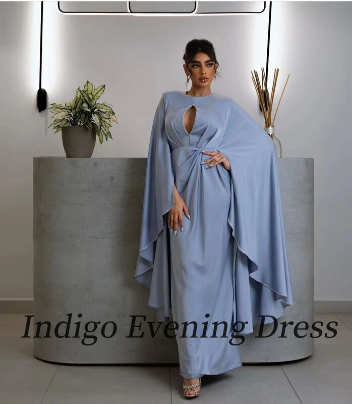 Вечерние платья цвета индиго с круглым вырезом и расклешенными рукавами, женское официальное платье в пол, модель 2024 года, платья для торжества, блузки