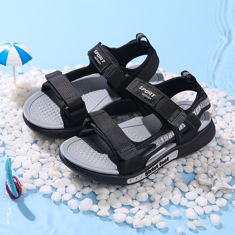 Летние повседневные сандалии, новинка 2024, светящиеся детские Нескользящие и устойчивые к запаху дышащие и удобные пляжные сандалии