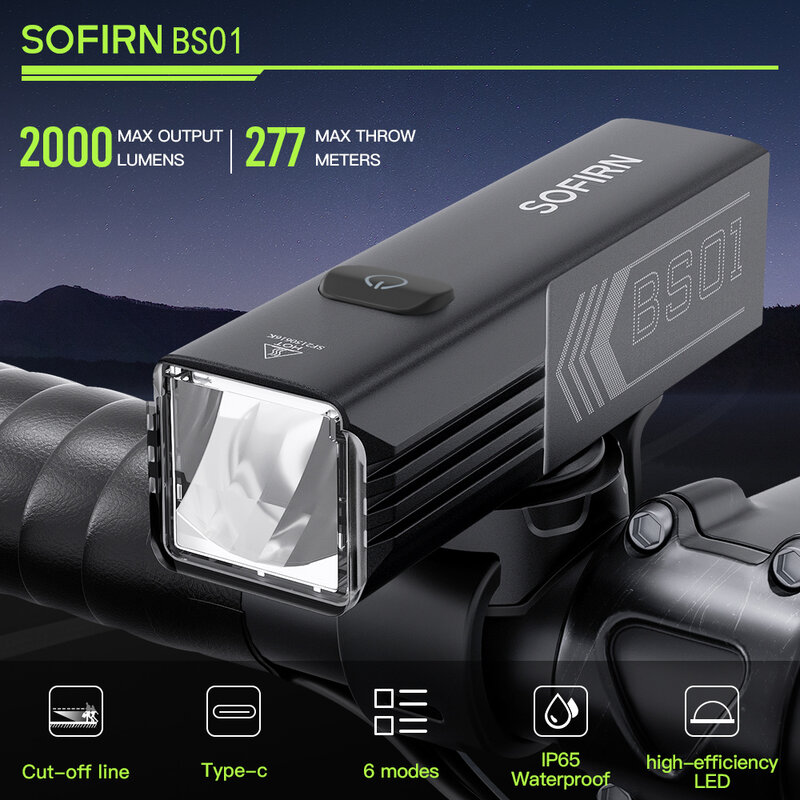 Sofirn ไฟจักรยาน BS01 IP65กันน้ำจักรยาน2000LM จักรยาน5000mAh ไฟฉายแบตเตอรี่ชาร์จ USB ปรับความสว่างแสง MTB