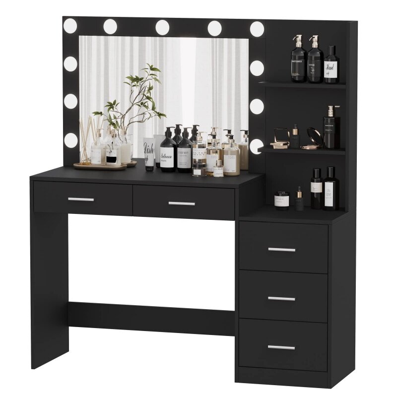 custom，Large Makeup Vanity Table Bedroom Dresser Wooden Mirrored Dressing Table With Led Mirror