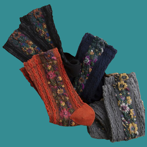여성 개성 있는 종아리 작은 꽃무늬 양말, 에스닉 스타일 플라워 다크 패턴, 대마 플라워, 예술적인 면 양말, 5 켤레