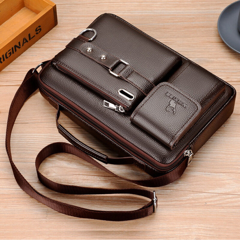 Men PU Leather Shoulder Fashion Business Crossbody Bags Handbags Black Bag Men Laptop Briefcases Bag with Shoulder Strap 2022new