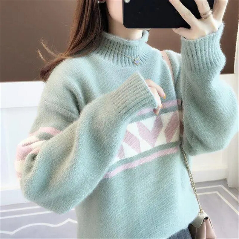 2023 New Women Sweater Turtleneck Pullovers Sweaters Long Sleeves Autumn Winter Female Thicken Warm Casual Knitted Jumpers