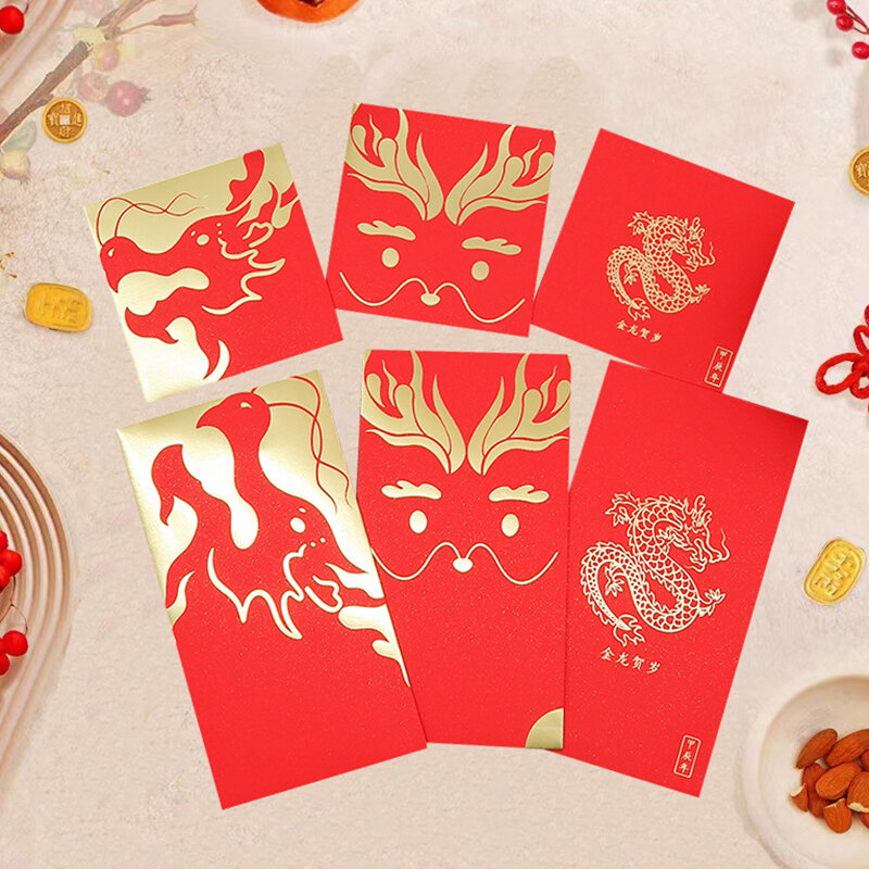 ซองแดงลายดราก้อนปี Hongbao 10ชิ้นสำหรับ2024เทศกาลฤดูใบไม้ผลิปีใหม่แพ็คเก็ตสีแดงนำโชคเงินถุงซานตาความคิดสร้างสรรค์