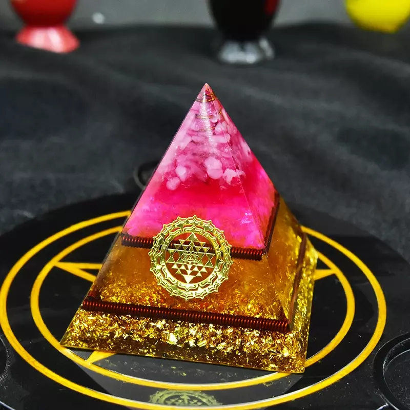 Pirámide de orgonita, generador de energía de Chakra, Protector Emf, cristal rosa y Pirámide de orgón de cobre para meditación, herramientas curativas