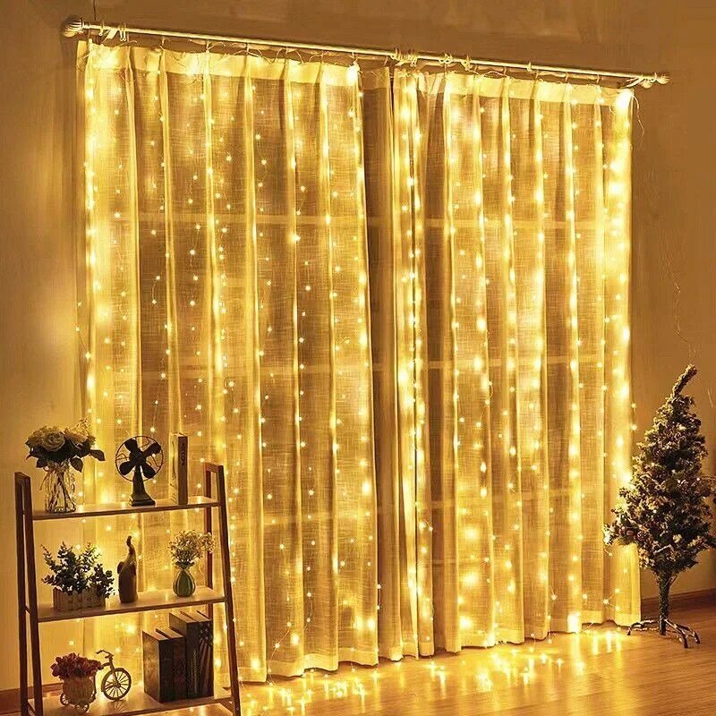 Guirnalda de cortina LED para ventana, luces de hadas con alimentación USB, festón con control remoto, decoración navideña de Año Nuevo, 6M